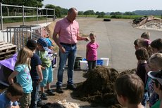 Der Bauer erklärt den Kindern was mit dem Mist passiert Der Bauer erklärt den Kindern was mit dem Mist passiert